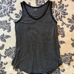 a.n.a Black and White Striped V-Neck Tank Top